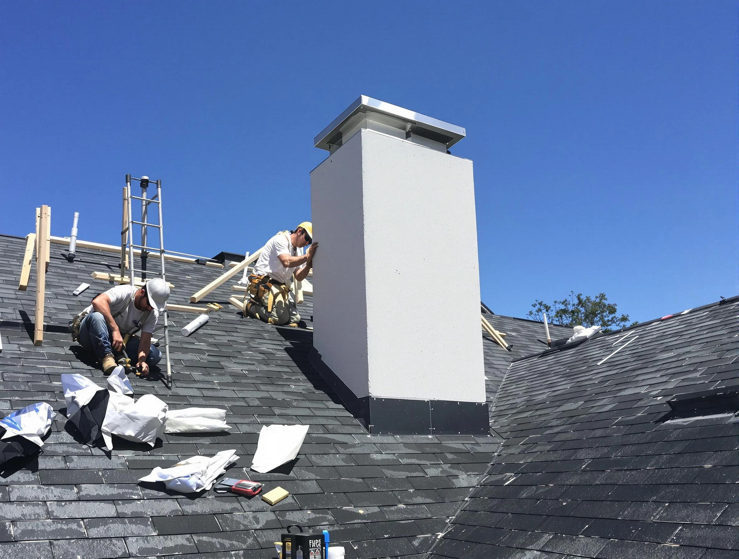 North Huntingdon Chimney Sweep crew installing a new chimney in North Huntingdon, PA