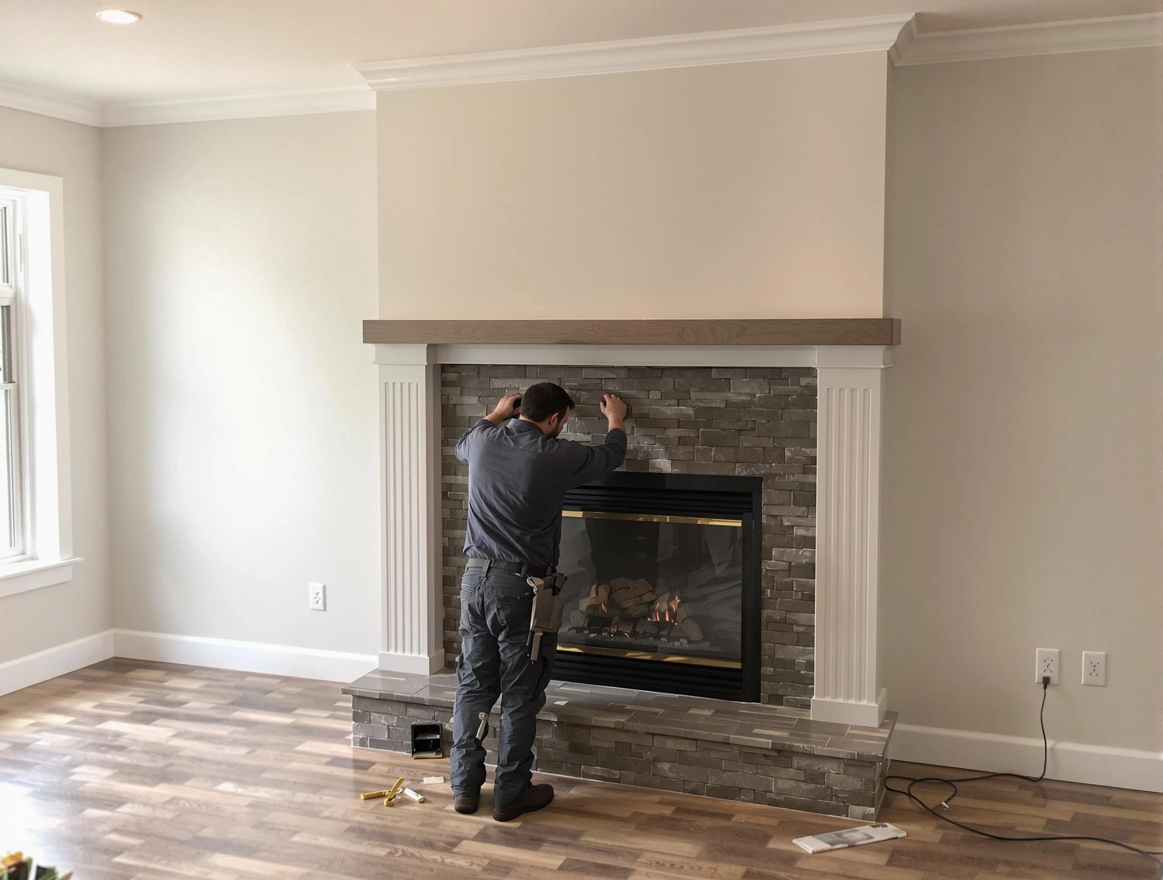 North Huntingdon Chimney Sweep finishing a custom fireplace install in North Huntingdon, PA
