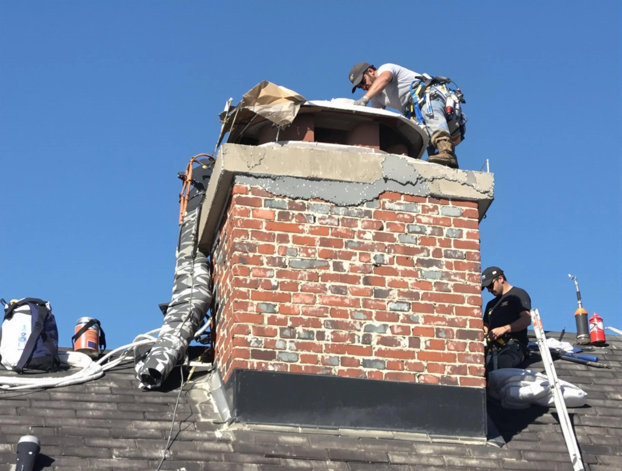 North Huntingdon Chimney Sweep installing a custom chimney crown in North Huntingdon, PA