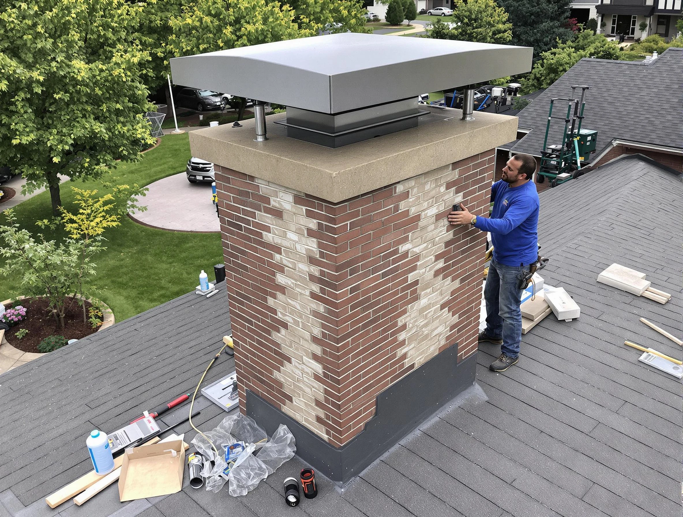North Huntingdon Chimney Sweep team working on a custom chimney remodel in North Huntingdon, PA