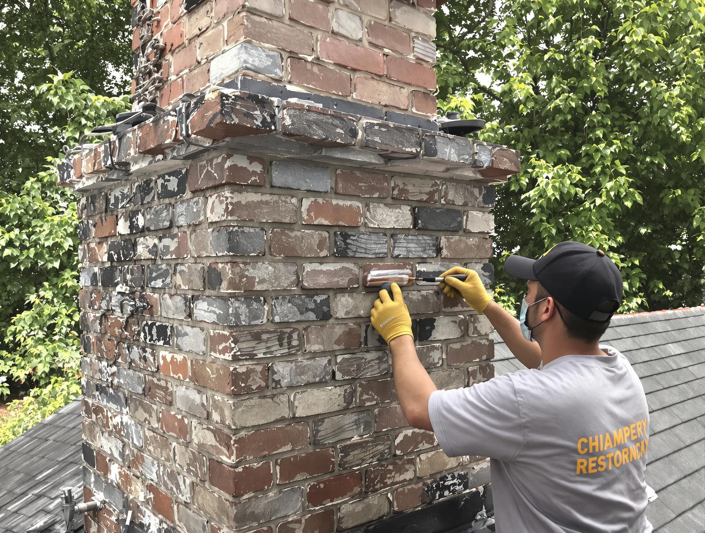In-progress chimney restoration by North Huntingdon Chimney Sweep in North Huntingdon, PA